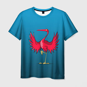 Мужская футболка 3D с принтом Красный журавль в Санкт-Петербурге, 100% полиэфир | прямой крой, круглый вырез горловины, длина до линии бедер | Тематика изображения на принте: графика | журавль | персонаж | природа | птица | птичий мир | рисунок