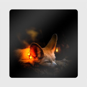Магнит виниловый Квадрат с принтом Лисичка с фонариками в Санкт-Петербурге, полимерный материал с магнитным слоем | размер 9*9 см, закругленные углы | Тематика изображения на принте: fox | foxy | животное | звери | лиса | лисенок | лисичка | милая | рыжая | фокс