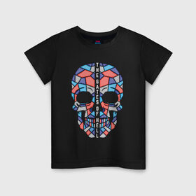 Детская футболка хлопок с принтом Череп в Санкт-Петербурге, 100% хлопок | круглый вырез горловины, полуприлегающий силуэт, длина до линии бедер | абстракция | кости | мозаика | паззл | скелет | чеперушка | череп