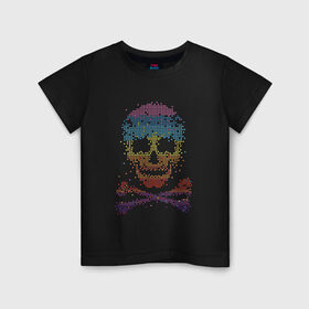 Детская футболка хлопок с принтом Пиксельный череп в Санкт-Петербурге, 100% хлопок | круглый вырез горловины, полуприлегающий силуэт, длина до линии бедер | абстракция | кости | мозаика | паззл | скелет | чеперушка | череп