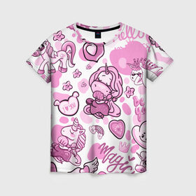 Женская футболка 3D с принтом Розовая мечта в Санкт-Петербурге, 100% полиэфир ( синтетическое хлопкоподобное полотно) | прямой крой, круглый вырез горловины, длина до линии бедер | анимэ | девочки звездочки | единороги | любовь | мечта | пони | сердце