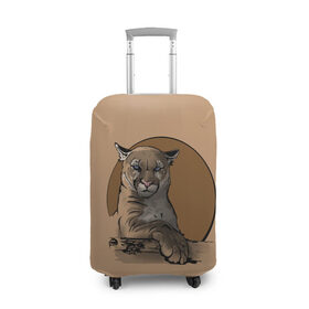 Чехол для чемодана 3D с принтом Горный лев в Санкт-Петербурге, 86% полиэфир, 14% спандекс | двустороннее нанесение принта, прорези для ручек и колес | большая кошка | графика | дикий мир | животное | кошка | персонаж | природа | рисунок | хищник