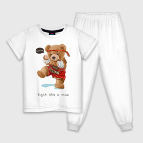 Детская пижама хлопок с принтом Боксер мишка в Санкт-Петербурге, 100% хлопок |  брюки и футболка прямого кроя, без карманов, на брюках мягкая резинка на поясе и по низу штанин
 | бокс | боксер | игрушка | милый | мишка | плюшевый | фраза | хипстер