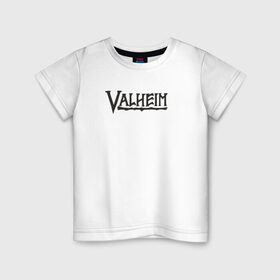 Детская футболка хлопок с принтом Valheim logo в Санкт-Петербурге, 100% хлопок | круглый вырез горловины, полуприлегающий силуэт, длина до линии бедер | valheim | valheim логотип | вальхейм | выживание | игра | игры