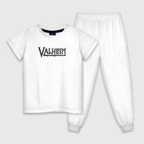 Детская пижама хлопок с принтом Valheim logo в Санкт-Петербурге, 100% хлопок |  брюки и футболка прямого кроя, без карманов, на брюках мягкая резинка на поясе и по низу штанин
 | Тематика изображения на принте: valheim | valheim логотип | вальхейм | выживание | игра | игры