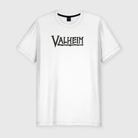 Мужская футболка хлопок Slim с принтом Valheim logo в Санкт-Петербурге, 92% хлопок, 8% лайкра | приталенный силуэт, круглый вырез ворота, длина до линии бедра, короткий рукав | Тематика изображения на принте: valheim | valheim логотип | вальхейм | выживание | игра | игры