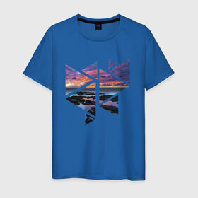 Мужская футболка хлопок с принтом Закат на пляже в Санкт-Петербурге, 100% хлопок | прямой крой, круглый вырез горловины, длина до линии бедер, слегка спущенное плечо. | геометрические фигуры | камни | море | пляж | природа | треугольники