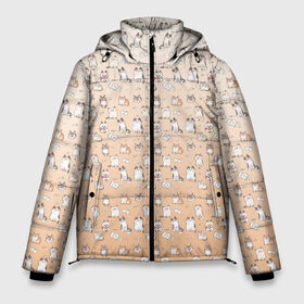 Мужская зимняя куртка 3D с принтом много котиков узор в Санкт-Петербурге, верх — 100% полиэстер; подкладка — 100% полиэстер; утеплитель — 100% полиэстер | длина ниже бедра, свободный силуэт Оверсайз. Есть воротник-стойка, отстегивающийся капюшон и ветрозащитная планка. 

Боковые карманы с листочкой на кнопках и внутренний карман на молнии. | cat | kittens | градиент | детские | котейки | котики | котофеи | коты | котята | котятки | кошки | мультяшные | мяу | пузико | рисунок | туаленая бумага | узор