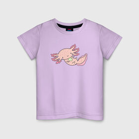 Детская футболка хлопок с принтом Аксолотль в Санкт-Петербурге, 100% хлопок | круглый вырез горловины, полуприлегающий силуэт, длина до линии бедер | аксолотль | дракон | животные | мило | морской | морской дракон