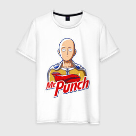 Мужская футболка хлопок с принтом Mr.Punch в Санкт-Петербурге, 100% хлопок | прямой крой, круглый вырез горловины, длина до линии бедер, слегка спущенное плечо. | anime | japan | man | manga | mr | one | proper | punch | saitama | tegunvteg | аниме | ванпанчмен | манга | мистер | мульт | пропер | сайтама | япония
