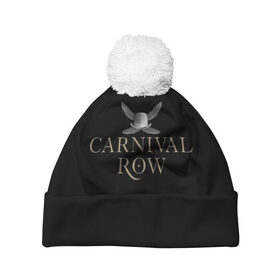 Шапка 3D c помпоном с принтом Карнивал Роу - Carnival Row в Санкт-Петербурге, 100% полиэстер | универсальный размер, печать по всей поверхности изделия | carnival row | волшебный | исторический | карнивал роу | крылья | лого | логотип | подарок | сериал | сказка | фея | черный | шляпа