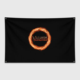 Флаг-баннер с принтом Valheim - огненный круг в Санкт-Петербурге, 100% полиэстер | размер 67 х 109 см, плотность ткани — 95 г/м2; по краям флага есть четыре люверса для крепления | valheim | вальхейм | викинги | игра | компьютерный | круг | логотип | минимализм | огненный | огонь | подарок | черный