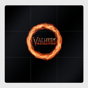 Магнитный плакат 3Х3 с принтом Valheim - огненный круг в Санкт-Петербурге, Полимерный материал с магнитным слоем | 9 деталей размером 9*9 см | Тематика изображения на принте: valheim | вальхейм | викинги | игра | компьютерный | круг | логотип | минимализм | огненный | огонь | подарок | черный