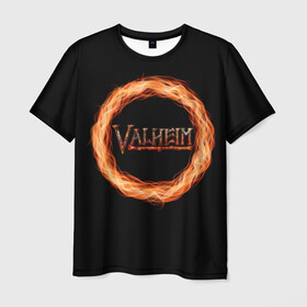 Мужская футболка 3D с принтом Valheim - огненный круг в Санкт-Петербурге, 100% полиэфир | прямой крой, круглый вырез горловины, длина до линии бедер | valheim | вальхейм | викинги | игра | компьютерный | круг | логотип | минимализм | огненный | огонь | подарок | черный