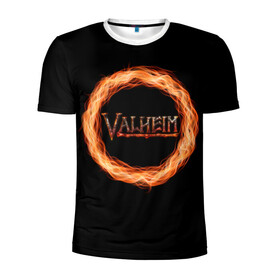 Мужская футболка 3D спортивная с принтом Valheim - огненный круг в Санкт-Петербурге, 100% полиэстер с улучшенными характеристиками | приталенный силуэт, круглая горловина, широкие плечи, сужается к линии бедра | Тематика изображения на принте: valheim | вальхейм | викинги | игра | компьютерный | круг | логотип | минимализм | огненный | огонь | подарок | черный
