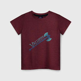 Детская футболка хлопок с принтом Valheim светлое лого с секирой в Санкт-Петербурге, 100% хлопок | круглый вырез горловины, полуприлегающий силуэт, длина до линии бедер | Тематика изображения на принте: p2p | pvp | valheim | валхейм | викинг | викинги | выживание | градиент | лого | песочница | сага | светлый | секира | скандинавы | сурвайвал