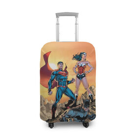 Чехол для чемодана 3D с принтом Лига Справедливости в Санкт-Петербурге, 86% полиэфир, 14% спандекс | двустороннее нанесение принта, прорези для ручек и колес | batman | justice league | superman | vdzabma | wonder woman | бэтмен | лига справедливости | супермен | чудо женщина