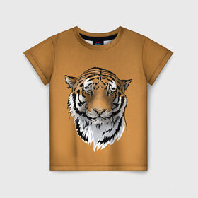 Детская футболка 3D с принтом Тигр в Санкт-Петербурге, 100% гипоаллергенный полиэфир | прямой крой, круглый вырез горловины, длина до линии бедер, чуть спущенное плечо, ткань немного тянется | большая кошка | графика | дикий мир | животное | кошка | персонаж | природа | рисунок | хищник