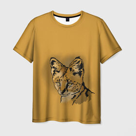 Мужская футболка 3D с принтом Сервал в Санкт-Петербурге, 100% полиэфир | прямой крой, круглый вырез горловины, длина до линии бедер | африка | графика | дикий мир | животное | кошка | персонаж | природа | рисунок | хищник