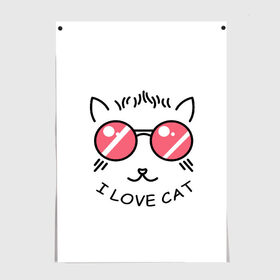 Постер с принтом I Love cat (я люблю котов) в Санкт-Петербурге, 100% бумага
 | бумага, плотность 150 мг. Матовая, но за счет высокого коэффициента гладкости имеет небольшой блеск и дает на свету блики, но в отличии от глянцевой бумаги не покрыта лаком | 8 марта | cat | i love you | kiss | love | губы | девушке | день влюбленных | зубы | киса | кот | котик | коты | люблю котов | любовь | любтмой | марта | очки | поцелуй | розовые губы | розовый | страсть | течет