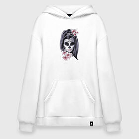 Худи SuperOversize хлопок с принтом Skull Girl в Санкт-Петербурге, 70% хлопок, 30% полиэстер, мягкий начес внутри | карман-кенгуру, эластичная резинка на манжетах и по нижней кромке, двухслойный капюшон
 | art | body | bones | dead | drawing | face | graffiti | head | roses | skeleton | skul | skull | ад | арт | голова | граффити | зло | кости | лицо | металл | нарисованный | розы | рок | скелет | скул | скулл | три черепа | тьма