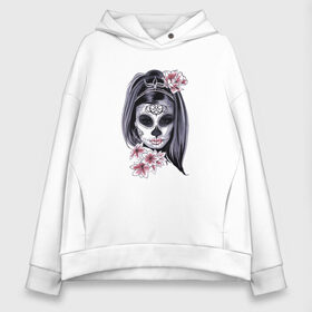 Женское худи Oversize хлопок с принтом Skull Girl в Санкт-Петербурге, френч-терри — 70% хлопок, 30% полиэстер. Мягкий теплый начес внутри —100% хлопок | боковые карманы, эластичные манжеты и нижняя кромка, капюшон на магнитной кнопке | art | body | bones | dead | drawing | face | graffiti | head | roses | skeleton | skul | skull | ад | арт | голова | граффити | зло | кости | лицо | металл | нарисованный | розы | рок | скелет | скул | скулл | три черепа | тьма