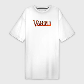Платье-футболка хлопок с принтом Valheim огненный лого в Санкт-Петербурге,  |  | fantasy | mmo | valheim | valve | валхейм | викинги | выживалка | игра | королевская битва | ммо | ролевая игра | фэнтази