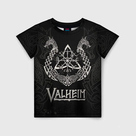 Детская футболка 3D с принтом Valheim в Санкт-Петербурге, 100% гипоаллергенный полиэфир | прямой крой, круглый вырез горловины, длина до линии бедер, чуть спущенное плечо, ткань немного тянется | valheim | viking | валхейм | викинги | игры