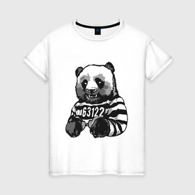 Женская футболка хлопок с принтом Задержанный панда в Санкт-Петербурге, 100% хлопок | прямой крой, круглый вырез горловины, длина до линии бедер, слегка спущенное плечо | бандит | медведь | опасный | панда | преступник | хипстер | хулиган