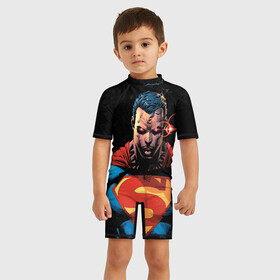 Детский купальный костюм 3D с принтом Superman в Санкт-Петербурге, Полиэстер 85%, Спандекс 15% | застежка на молнии на спине | superman | vdzabma | супермен