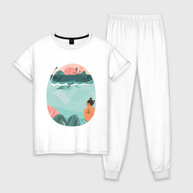 Женская пижама хлопок с принтом Подводный мир в Санкт-Петербурге, 100% хлопок | брюки и футболка прямого кроя, без карманов, на брюках мягкая резинка на поясе и по низу штанин | арт | вода | мир | подводный | природа | рисунок | русалка | сказка