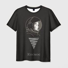 Мужская футболка 3D с принтом Космос в Санкт-Петербурге, 100% полиэфир | прямой крой, круглый вырез горловины, длина до линии бедер | астронавт | взгляд | геометрическая фигура | голова | космонавт | космос | минимализм | пирамида | треугольник | шлем