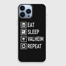 Чехол для iPhone 13 Pro Max с принтом Eat Sleep Valheim Repeat в Санкт-Петербурге,  |  | Тематика изображения на принте: elder | loki | odin | the | thor | valheim | биврёст | валхейм | вальхейм | викинги | все | дракар | древний | древо | ётун | йотун | локи | мира | один | отец | тор | фенир | хель | черный лес | эйктюр