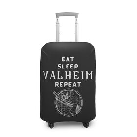 Чехол для чемодана 3D с принтом Eat Sleep Valheim Repeat в Санкт-Петербурге, 86% полиэфир, 14% спандекс | двустороннее нанесение принта, прорези для ручек и колес | elder | loki | odin | the | thor | valheim | биврёст | валхейм | вальхейм | викинги | всеотец | дракар | древний | древо | ётун | йотун | локи | мира | один | тор | фенир | хель | черный лес | эйктюр