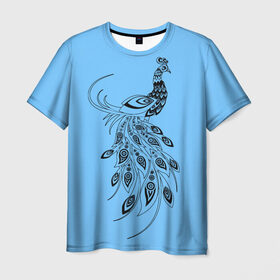 Мужская футболка 3D с принтом Павлин в Санкт-Петербурге, 100% полиэфир | прямой крой, круглый вырез горловины, длина до линии бедер | Тематика изображения на принте: дикая птица | красивая птица | павлин | птица | разноцветная птица