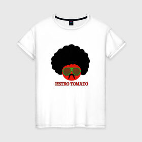 Женская футболка хлопок с принтом Ретро томат в Санкт-Петербурге, 100% хлопок | прямой крой, круглый вырез горловины, длина до линии бедер, слегка спущенное плечо | 80 е | afro | retro | tomato | афро | восьмидесятые | мучачос | помидор | ретро | томат