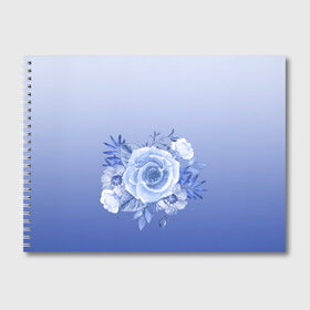 Альбом для рисования с принтом Голубая роза акварель в Санкт-Петербурге, 100% бумага
 | матовая бумага, плотность 200 мг. | Тематика изображения на принте: акварель | голубая | градиент | монрхром | природа | рисунок | роза | синий | цветок