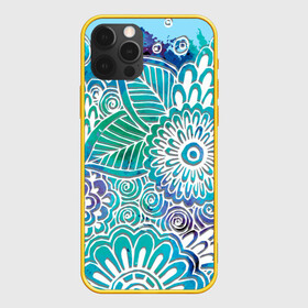 Чехол для iPhone 12 Pro Max с принтом цветочный узор в Санкт-Петербурге, Силикон |  | белый | бирюзовый | градиент | дудлинг | зеленый | рисунок | синий | узор | цветочный | цветы