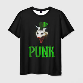 Мужская футболка 3D с принтом punky trashcat в Санкт-Петербурге, 100% полиэфир | прямой крой, круглый вырез горловины, длина до линии бедер | punk. | trashcat | животные | ирокез | опоссум | панк