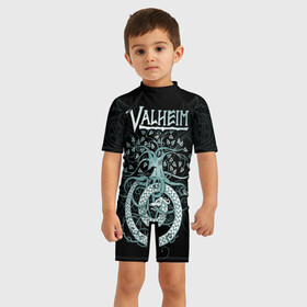 Детский купальный костюм 3D с принтом Valheim в Санкт-Петербурге, Полиэстер 85%, Спандекс 15% | застежка на молнии на спине | valheim | viking | валхейм | викинги | игры