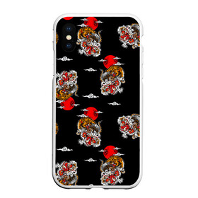 Чехол для iPhone XS Max матовый с принтом Японский стиль - тигры в Санкт-Петербурге, Силикон | Область печати: задняя сторона чехла, без боковых панелей | арт | животные | облака | огонь | пламя | рисунок | стиль | тигр | японский