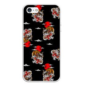 Чехол для iPhone 5/5S матовый с принтом Японский стиль - тигры в Санкт-Петербурге, Силикон | Область печати: задняя сторона чехла, без боковых панелей | арт | животные | облака | огонь | пламя | рисунок | стиль | тигр | японский