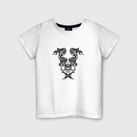 Детская футболка хлопок с принтом Skull в Санкт-Петербурге, 100% хлопок | круглый вырез горловины, полуприлегающий силуэт, длина до линии бедер | art | body | bones | dead | drawing | face | graffiti | head | roses | skeleton | skul | skull | ад | арт | голова | граффити | зло | кости | лицо | металл | нарисованный | розы | рок | скелет | скул | скулл | три черепа | тьма