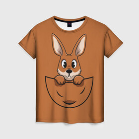 Женская футболка 3D с принтом Кенгуренок в сумке в Санкт-Петербурге, 100% полиэфир ( синтетическое хлопкоподобное полотно) | прямой крой, круглый вырез горловины, длина до линии бедер | animals | australia | baby | bag | cute | ears | eyes | jump | kangaroo | leap | mother | nose | paws | pocket | sack | shadow | tail | австралия | глаза | детеныш | животные | карман | кенгуренок | кенгуру | лапы | мама | мешок | милый | нос | няшный | п