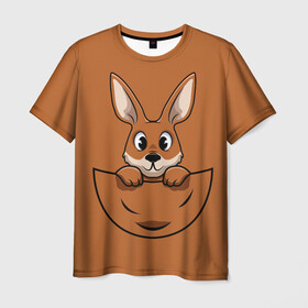 Мужская футболка 3D с принтом Кенгуренок в сумке в Санкт-Петербурге, 100% полиэфир | прямой крой, круглый вырез горловины, длина до линии бедер | Тематика изображения на принте: animals | australia | baby | bag | cute | ears | eyes | jump | kangaroo | leap | mother | nose | paws | pocket | sack | shadow | tail | австралия | глаза | детеныш | животные | карман | кенгуренок | кенгуру | лапы | мама | мешок | милый | нос | няшный | п