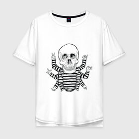 Мужская футболка хлопок Oversize с принтом CoolSkull в Санкт-Петербурге, 100% хлопок | свободный крой, круглый ворот, “спинка” длиннее передней части | like | peace | rock | skull | кости | лайк | матроска | мир | рок | руки | скелет | череп