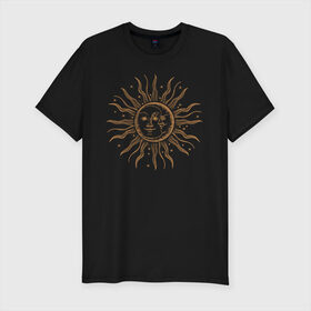 Мужская футболка хлопок Slim с принтом солнце и луна в Санкт-Петербурге, 92% хлопок, 8% лайкра | приталенный силуэт, круглый вырез ворота, длина до линии бедра, короткий рукав | звездное небо | зодиаки | космос | луна | солнце | тату | тренд