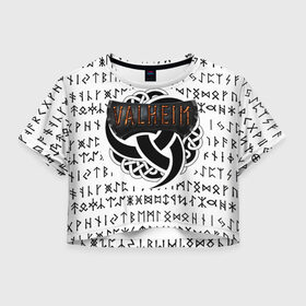 Женская футболка Crop-top 3D с принтом Valheim в Санкт-Петербурге, 100% полиэстер | круглая горловина, длина футболки до линии талии, рукава с отворотами | iron gate | викинги | руны | скандинавия | скандинавские боги
