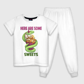Детская пижама хлопок с принтом Змеиные ссссладости в Санкт-Петербурге, 100% хлопок |  брюки и футболка прямого кроя, без карманов, на брюках мягкая резинка на поясе и по низу штанин
 | snake | sweet | sweets | десерты | змея | сладкое