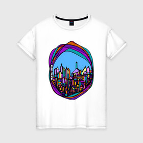 Женская футболка хлопок с принтом Городская мозаика в Санкт-Петербурге, 100% хлопок | прямой крой, круглый вырез горловины, длина до линии бедер, слегка спущенное плечо | город | графика | мозаика | цвет